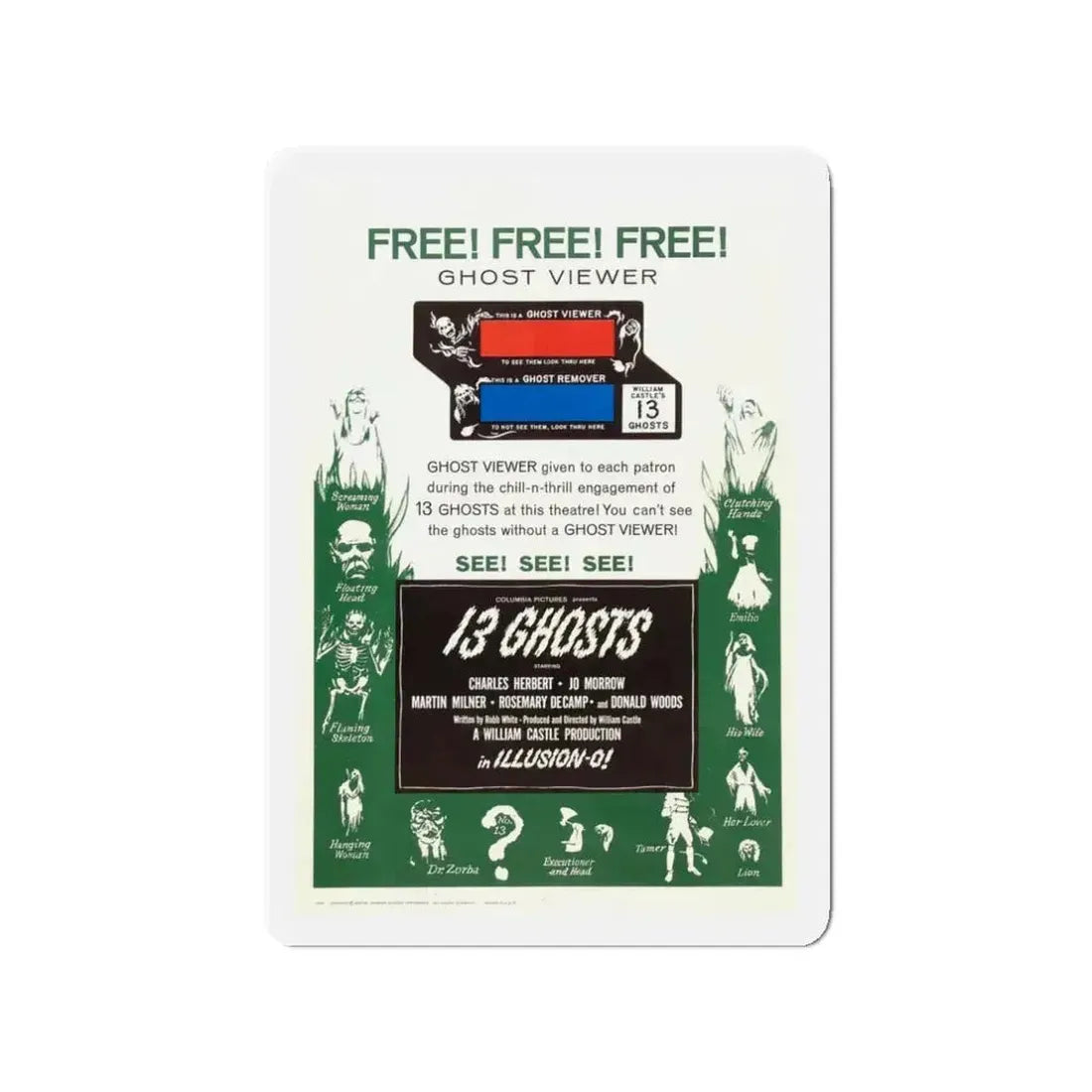 13 GHOSTS (2) 1960 Movie Poster - Refrigerator Magnet - The Sticker Space