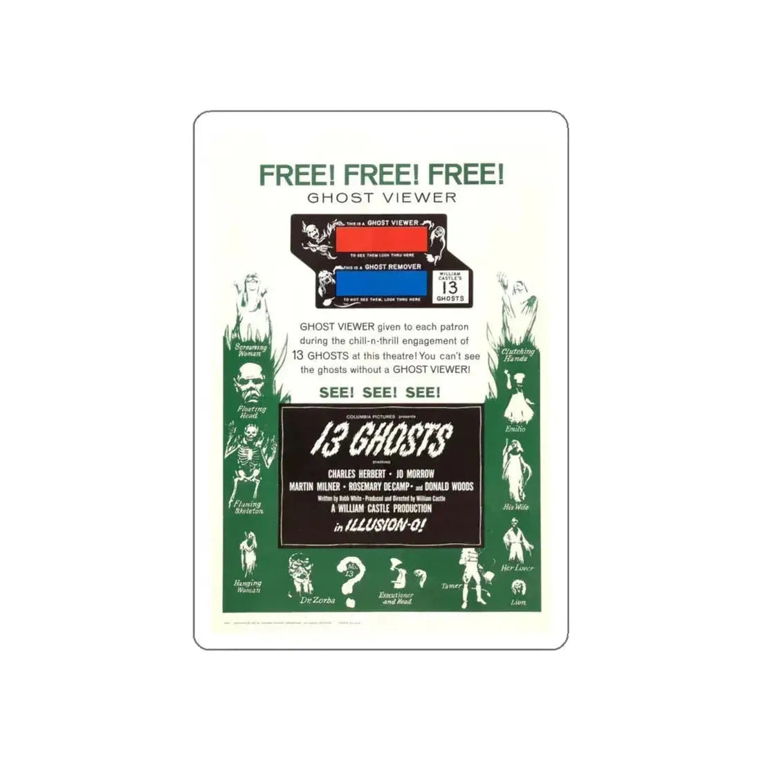 13 GHOSTS (2) 1960 Movie Poster STICKER Vinyl Die-Cut Decal - The Sticker Space