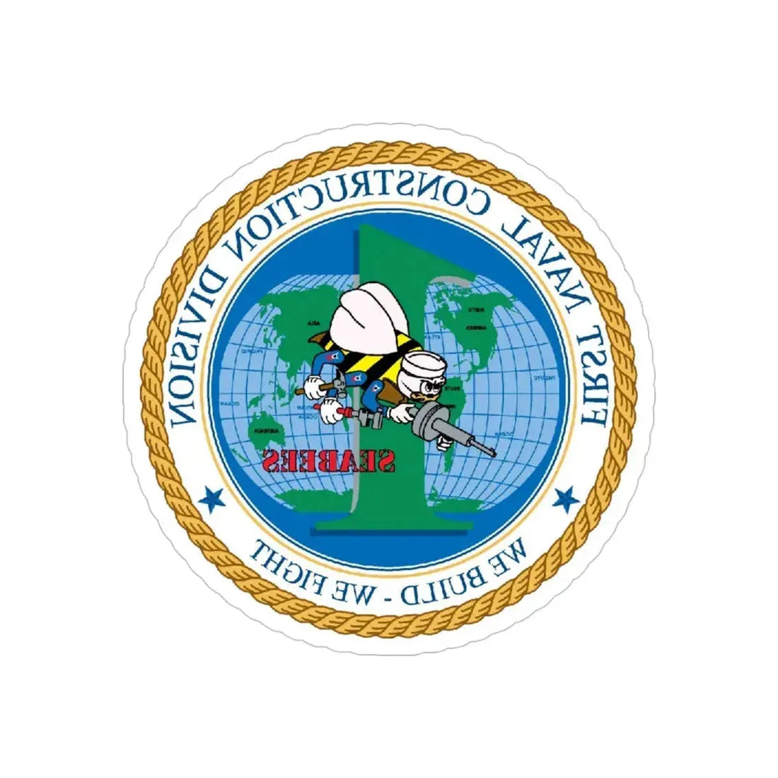 1st Naval Construction Div Seabee (U.S. Navy) REVERSE PRINT Transparent Die-Cut STICKER - The Sticker Space