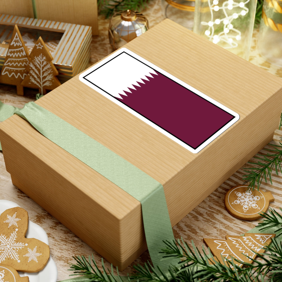 Flag of Qatar bordered (Qatar) STICKER Vinyl Kiss-Cut Decal