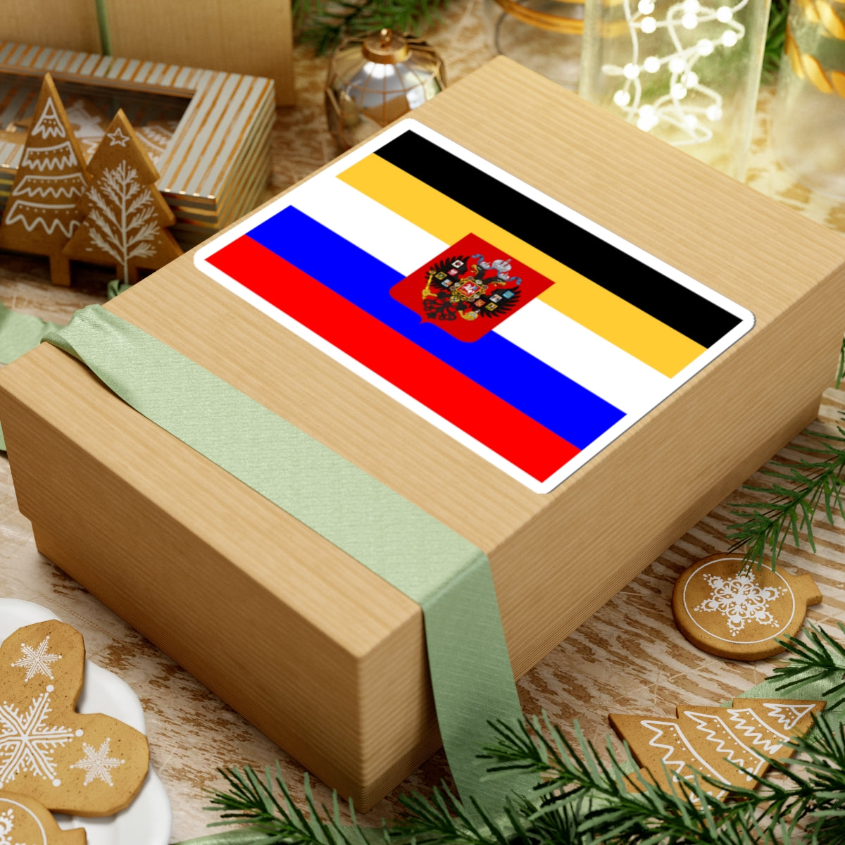 Flag of Russia combined tricolor with Imperial coat of arms (Russia) STICKER Vinyl Kiss-Cut Decal