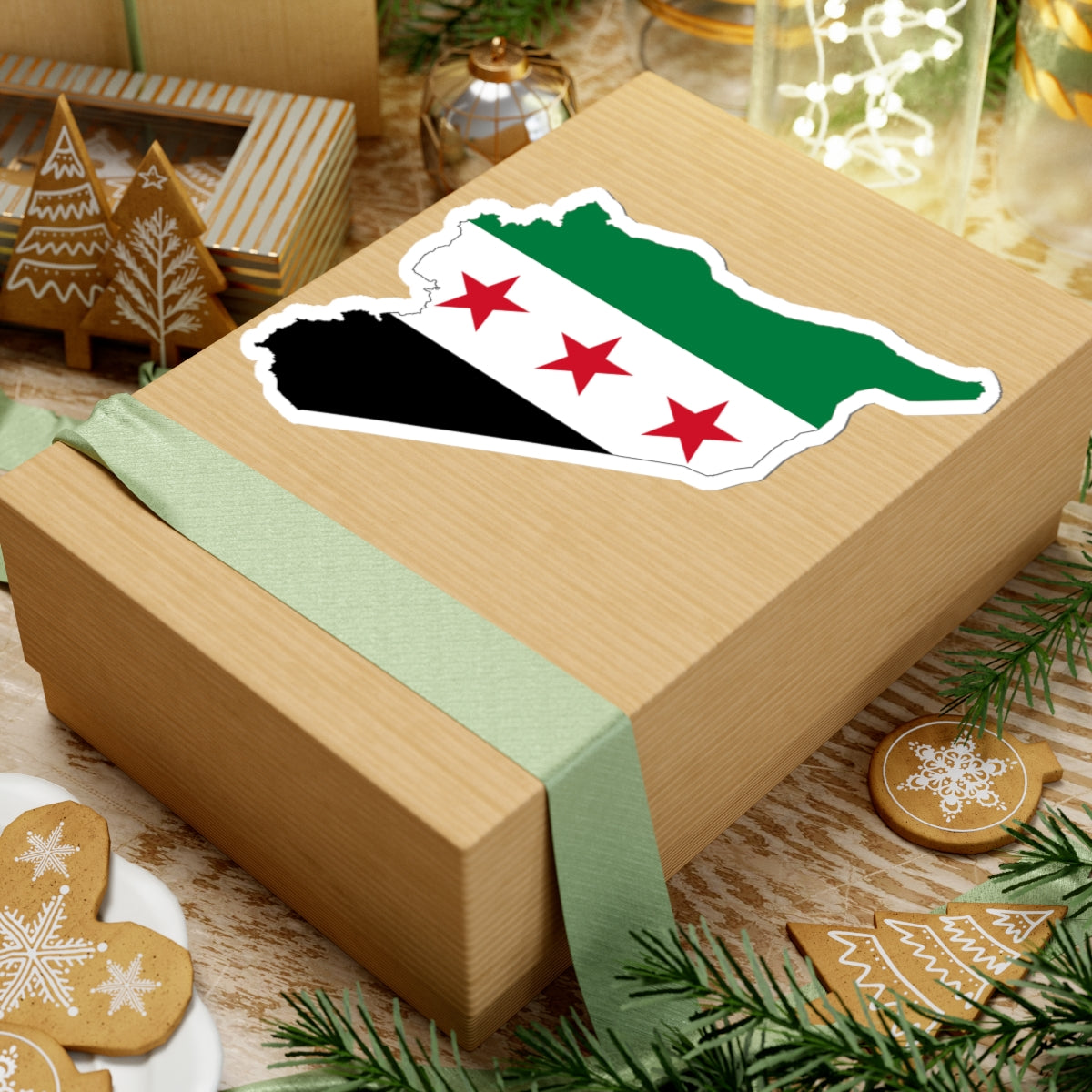 Flag map of Syria 1930-1958 19611963 (Syria) STICKER Vinyl Kiss-Cut Decal