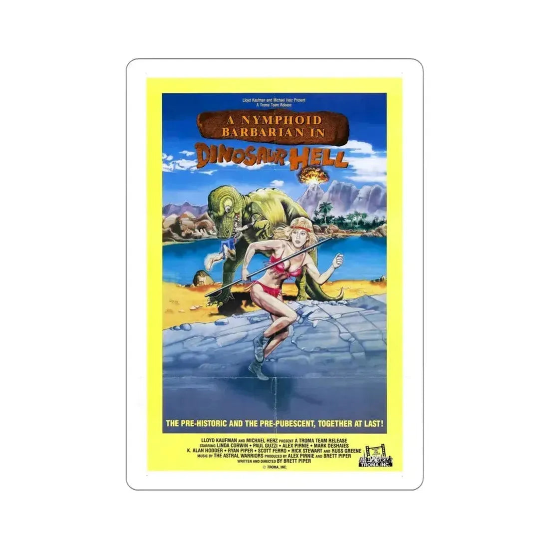 A Nymphoid Barbarian in Dinosaur Hell 1991 Movie Poster STICKER Vinyl Die-Cut Decal - The Sticker Space