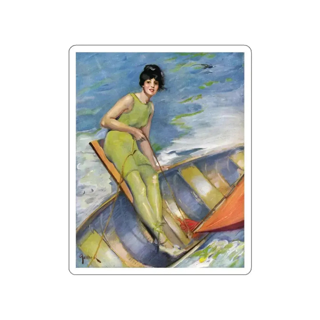 A Woman Sailing, illustration, 1914 (Magazine Illustration) STICKER Vinyl Die-Cut Decal - The Sticker Space