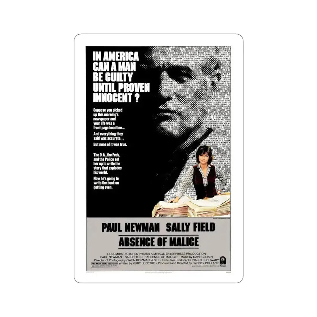 Absence of Malice 1981 Movie Poster STICKER Vinyl Die-Cut Decal - The Sticker Space
