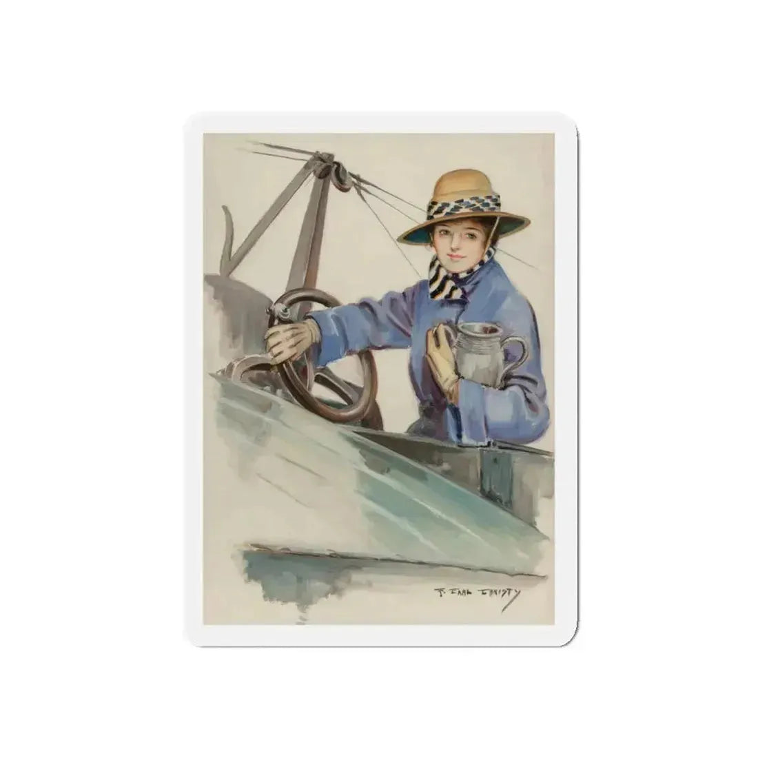 Aeroplane Girl (Magazine Illustration) Refrigerator Magnet - The Sticker Space