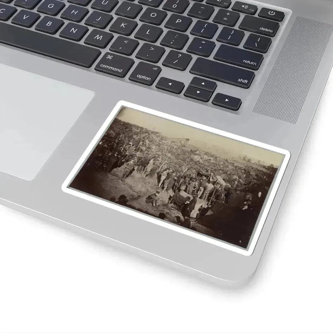 Andersonville Prison, Ga., August 17, 1864. Issuing Rations, View From Main Gate (U.S. Civil War) STICKER Vinyl Kiss-Cut Decal - The Sticker Space