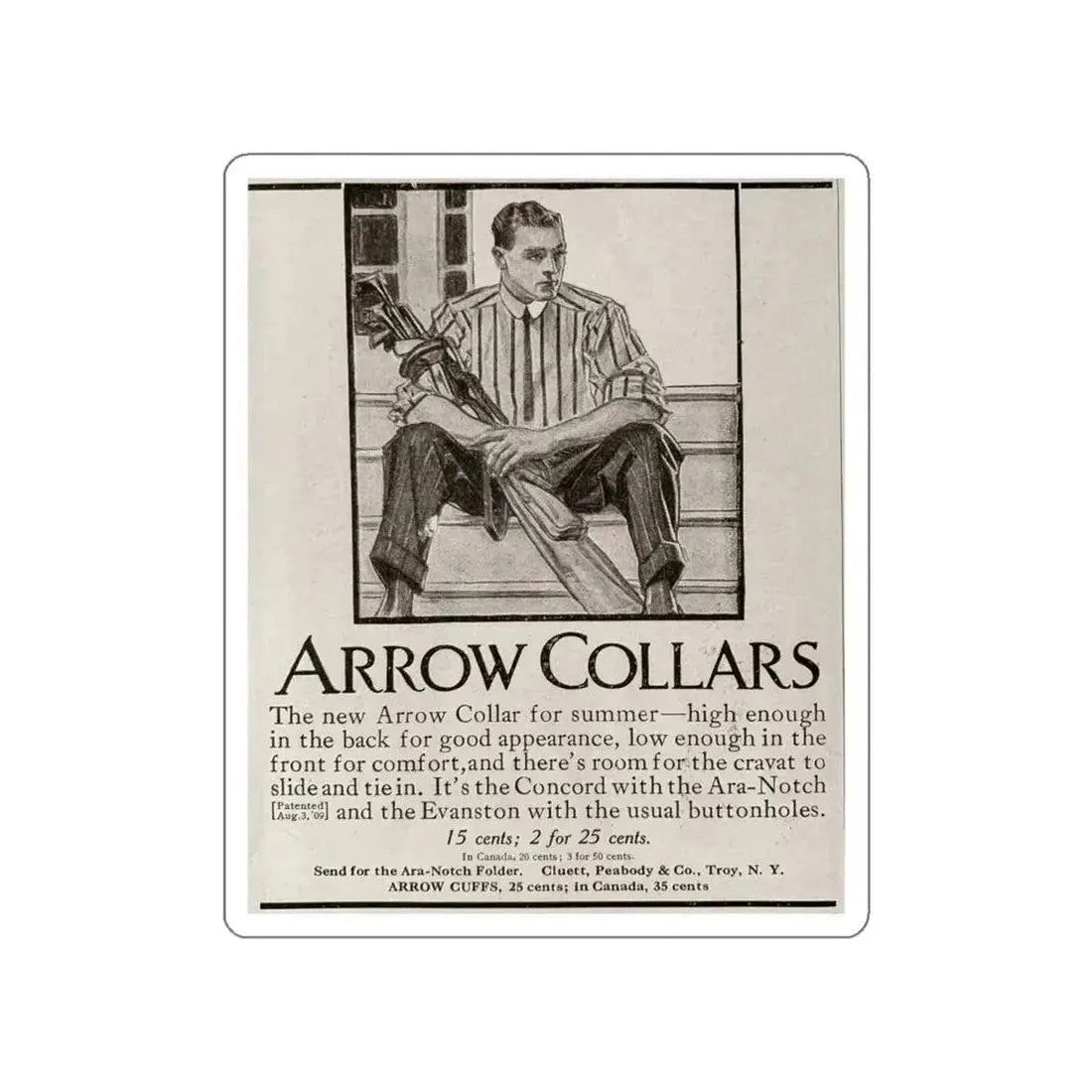 Arrow Collars Magazine Ad, Life magazine, March 24, 1910 (Magazine Illustration) STICKER Vinyl Die-Cut Decal - The Sticker Space