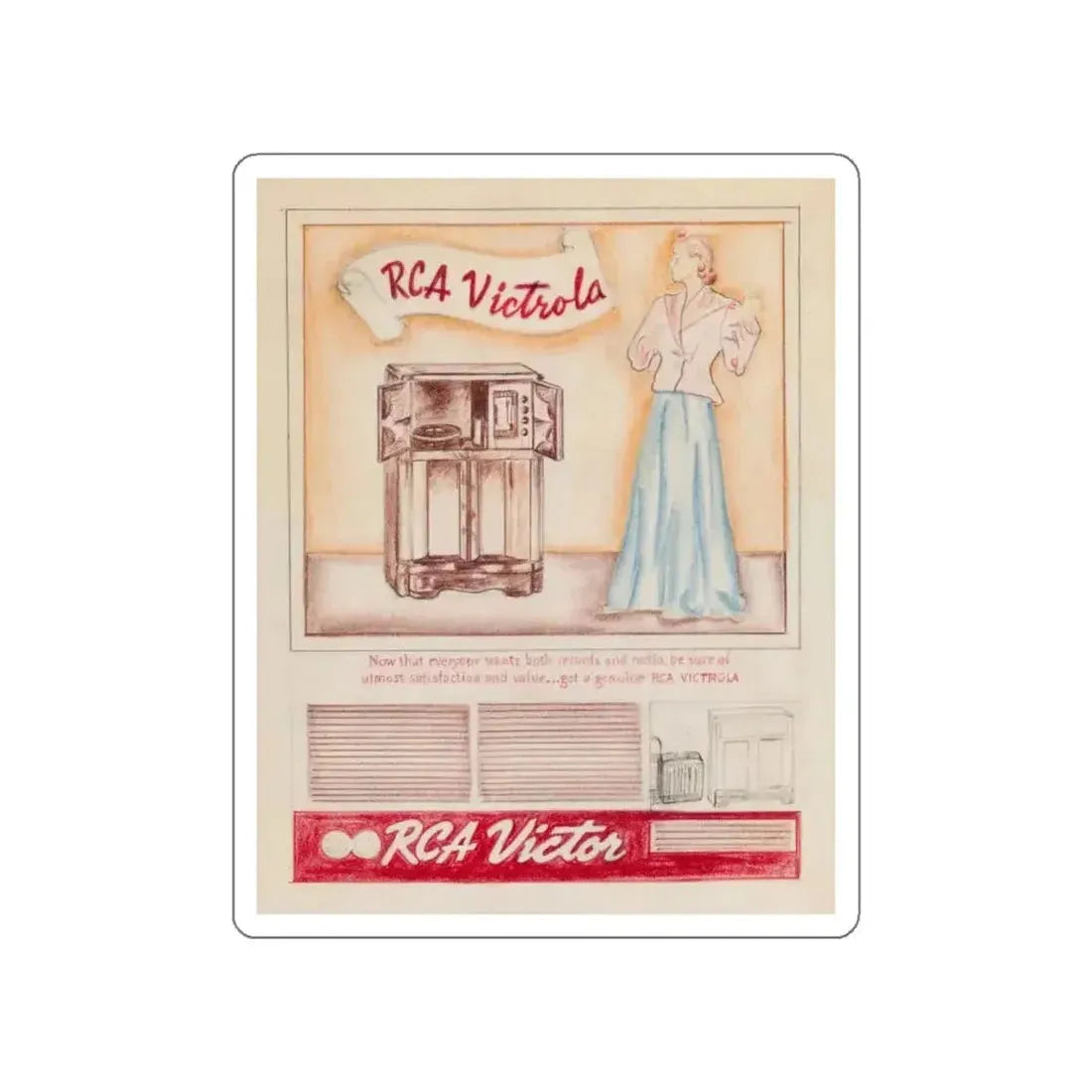 Attributed to Gil Elvgren. RCA Victor Victrola ad (Magazine Illustration) STICKER Vinyl Die-Cut Decal - The Sticker Space