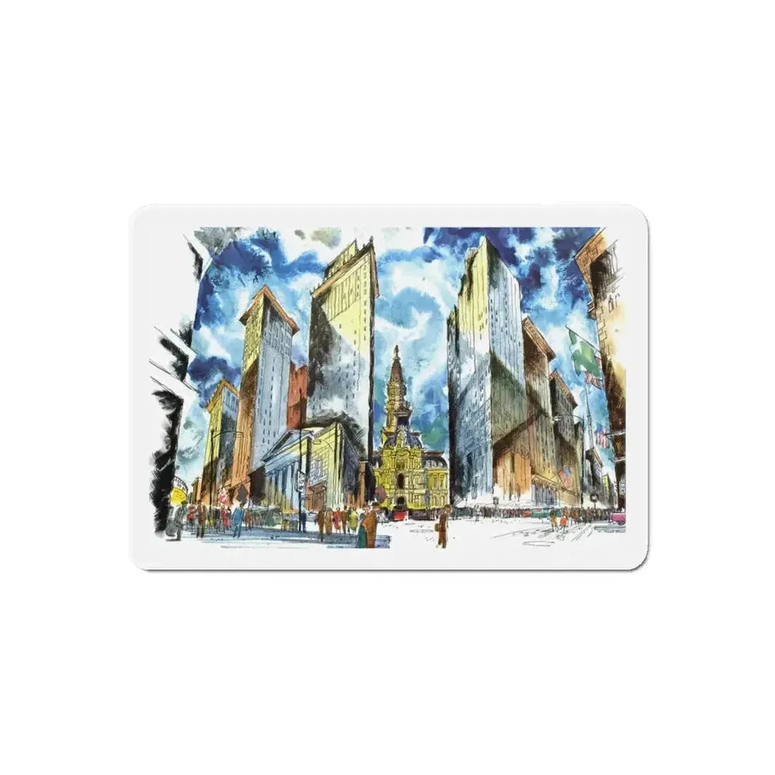 Broad and Chestnut Streets facing City Hall, Philadelphia (Magazine Illustration) Refrigerator Magnet - The Sticker Space