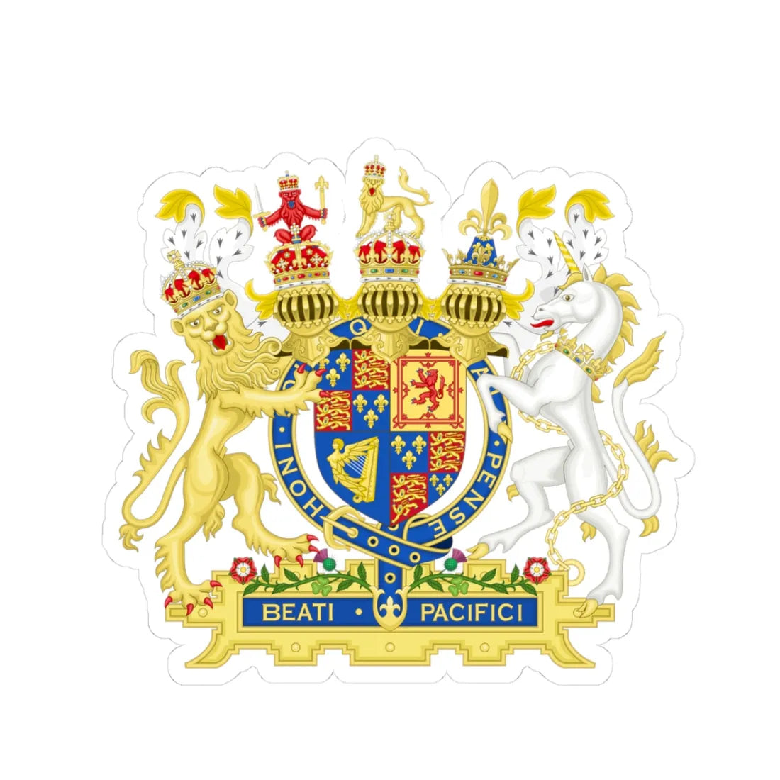 Coat of arms of James I of England 1603-1625 three crests variant 1 (England) (Coat of Arms) STICKER Vinyl Kiss-Cut Decal - The Sticker Space