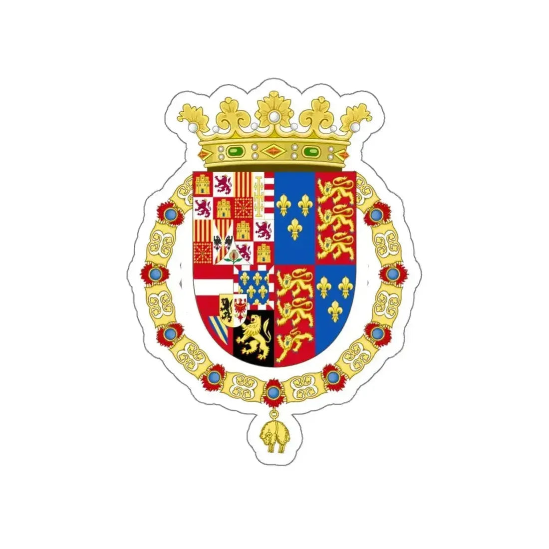 Coat of Arms of Philip II of Spain, English King Consort-Spanish Variant (1556-1558) STICKER Vinyl Die-Cut Decal - The Sticker Space