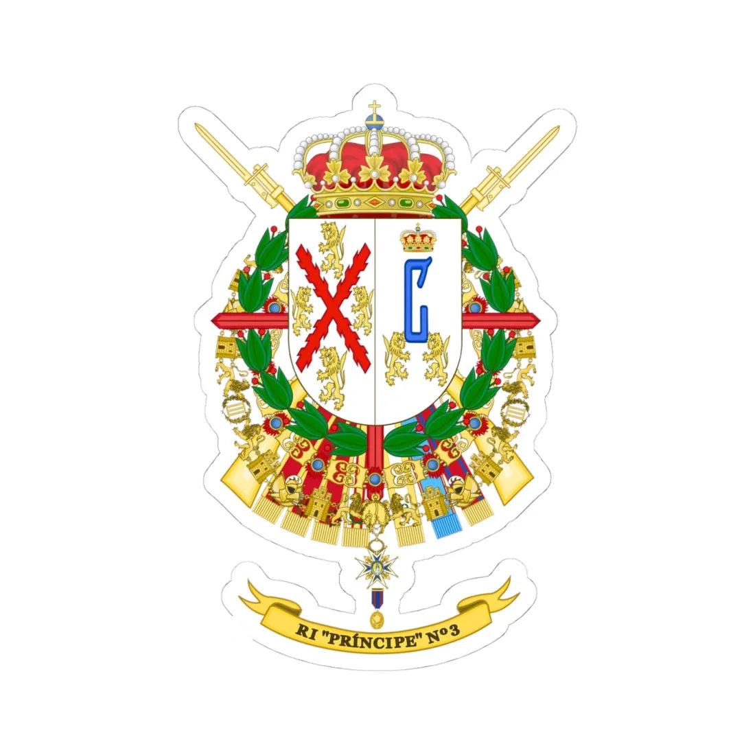 Coat of Arms of the 3rd Infantry Regiment Príncipe (Spain) (Coat of Arms) STICKER Vinyl Kiss-Cut Decal - The Sticker Space