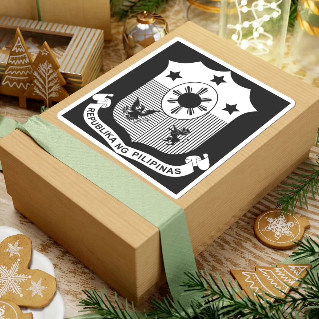 Coat of arms of the Philippines monochrome (Philippines) (Coat of Arms) STICKER Vinyl Kiss-Cut Decal - The Sticker Space