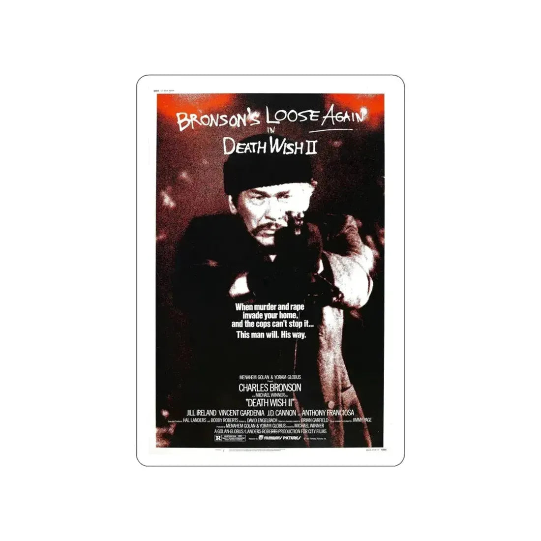 DEATH WISH II 1982 Movie Poster STICKER Vinyl Die-Cut Decal - The Sticker Space