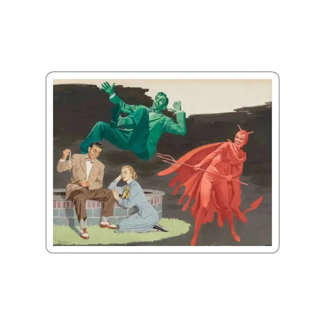 Devil and Angel, American Weekly Magazine interior illustration, 1951 (Magazine Illustration) STICKER Vinyl Die-Cut Decal - The Sticker Space