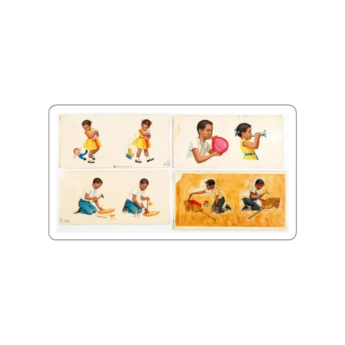 Dick and Jane illustration, Group of 4 (Scott, Foresman & Co., 1951) (Magazine Illustration) STICKER Vinyl Die-Cut Decal - The Sticker Space