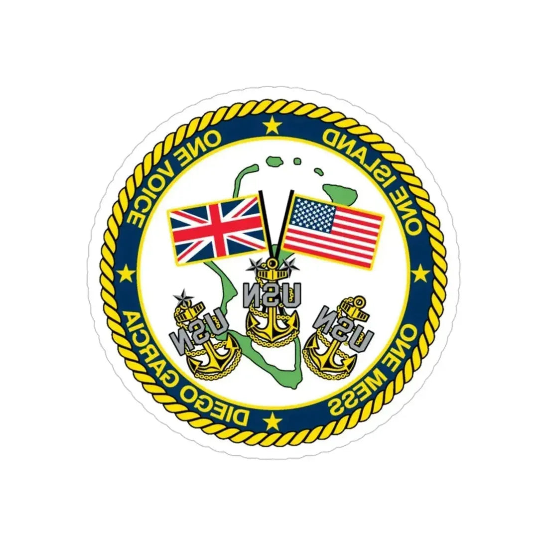 Diego Garcia One Mess (U.S. Navy) REVERSE PRINT Transparent Die-Cut STICKER - The Sticker Space