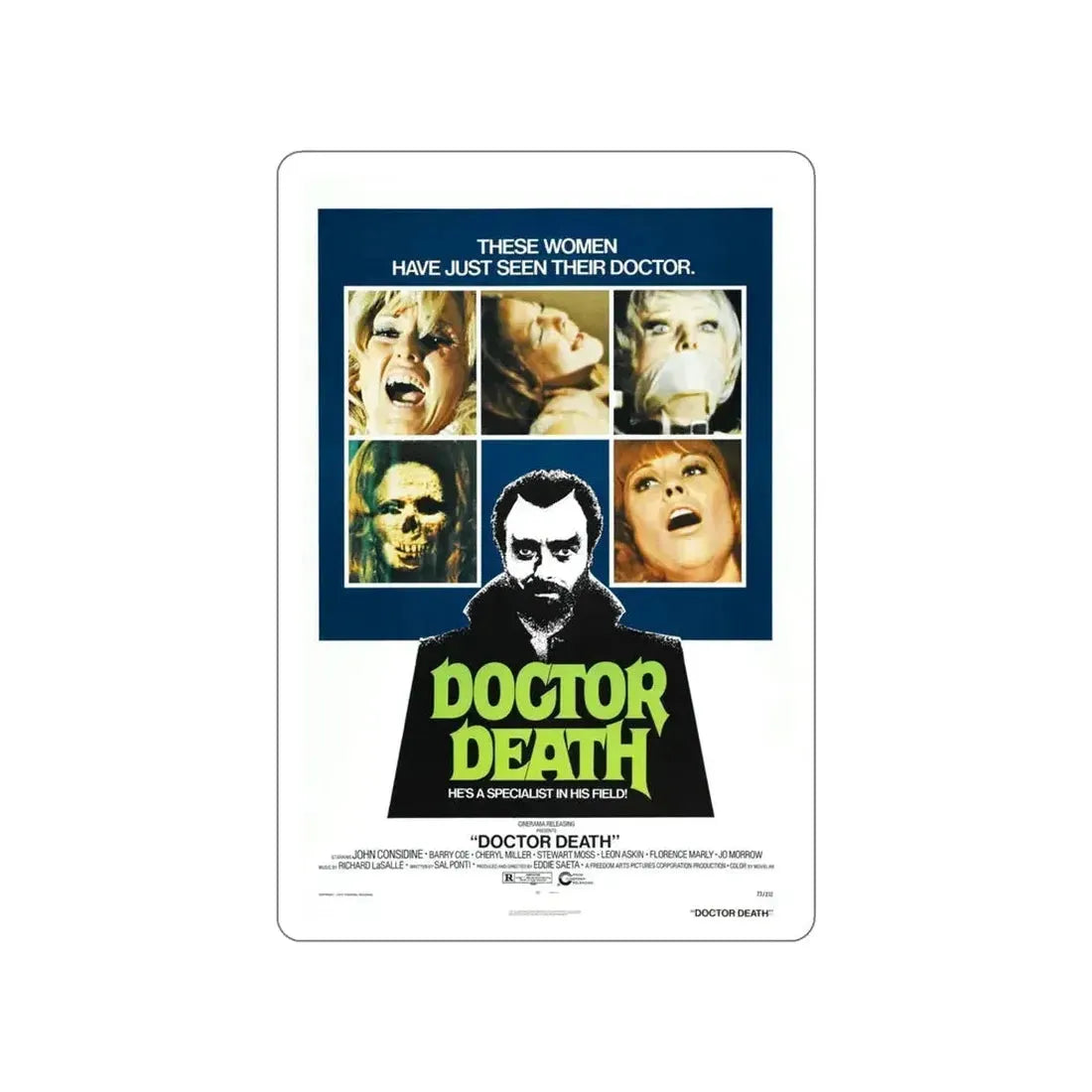 DOCTOR DEATH 1973 Movie Poster STICKER Vinyl Die-Cut Decal - The Sticker Space