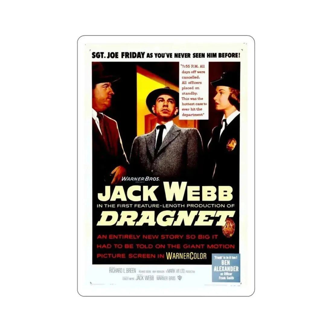 Dragnet 1954 Movie Poster STICKER Vinyl Die-Cut Decal - The Sticker Space