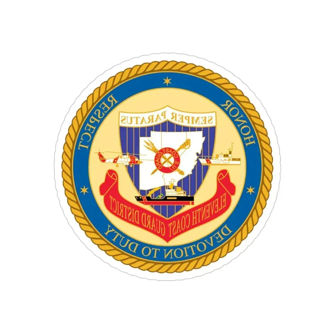 ELEVENTH COAST GUARD DISTRICT (U.S. Coast Guard) REVERSE PRINT Transparent Die-Cut STICKER - The Sticker Space