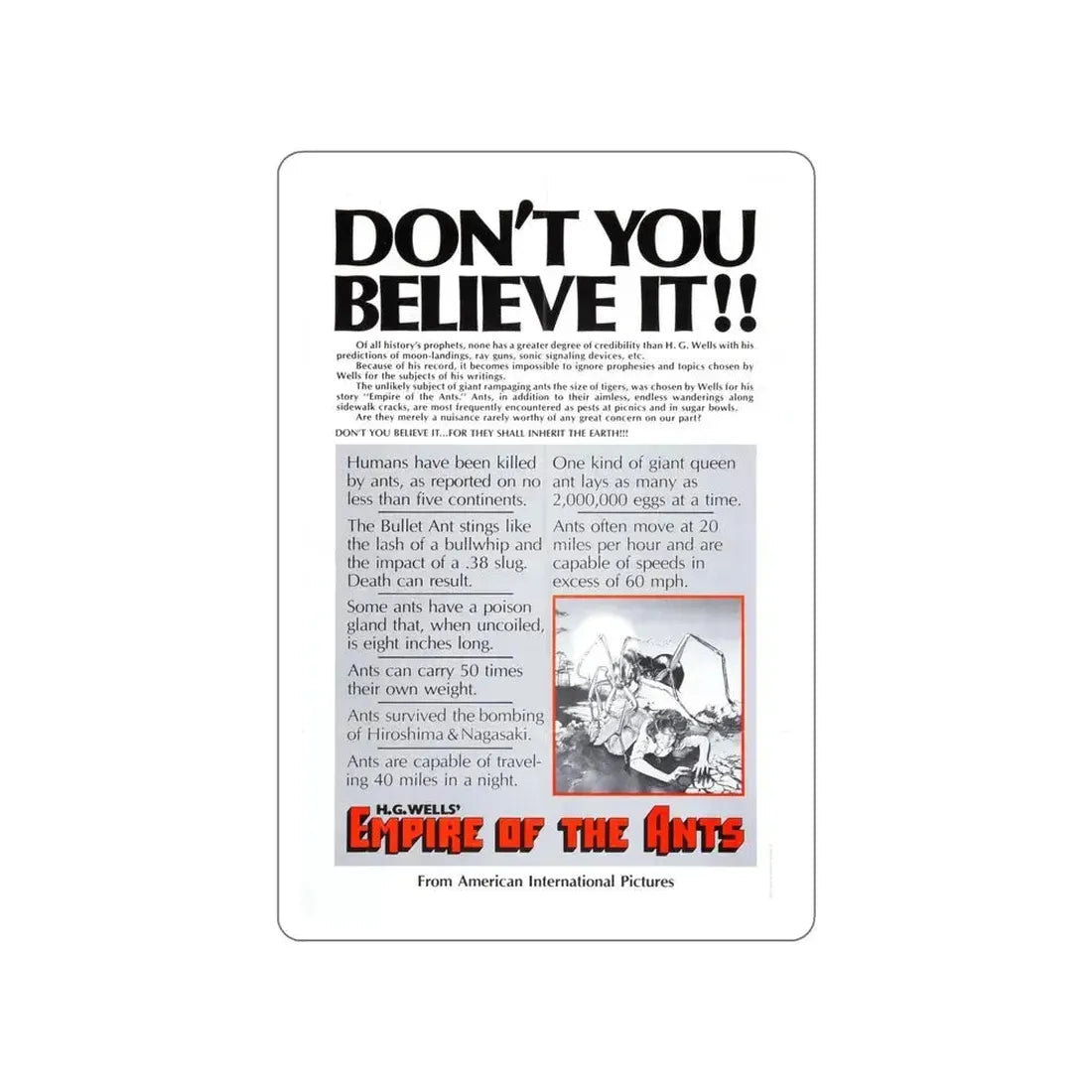 EMPIRE OF THE ANTS (TEASER) 1977 Movie Poster STICKER Vinyl Die-Cut Decal 6 Inch - The Sticker Space