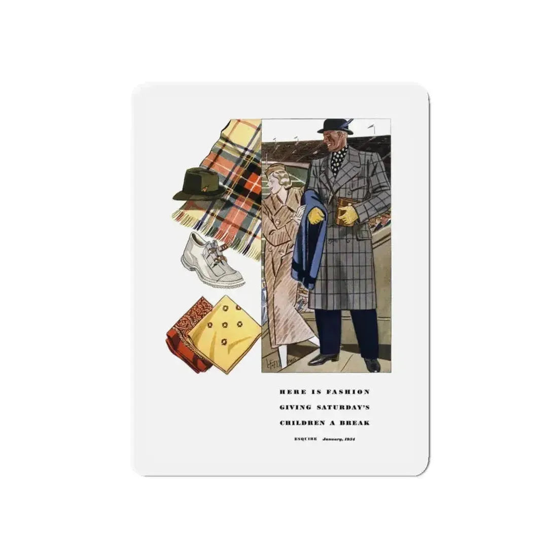 Esquire Fashion Illustration, January 1934 (1) (Magazine Illustration) Refrigerator Magnet - The Sticker Space