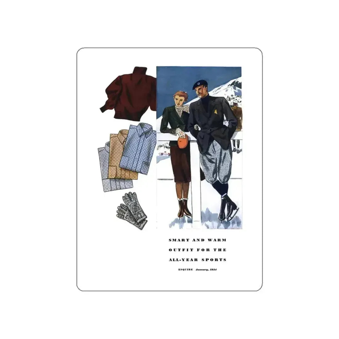 Esquire Fashion Illustration, January 1934 (4) (Magazine Illustration) STICKER Vinyl Die-Cut Decal - The Sticker Space