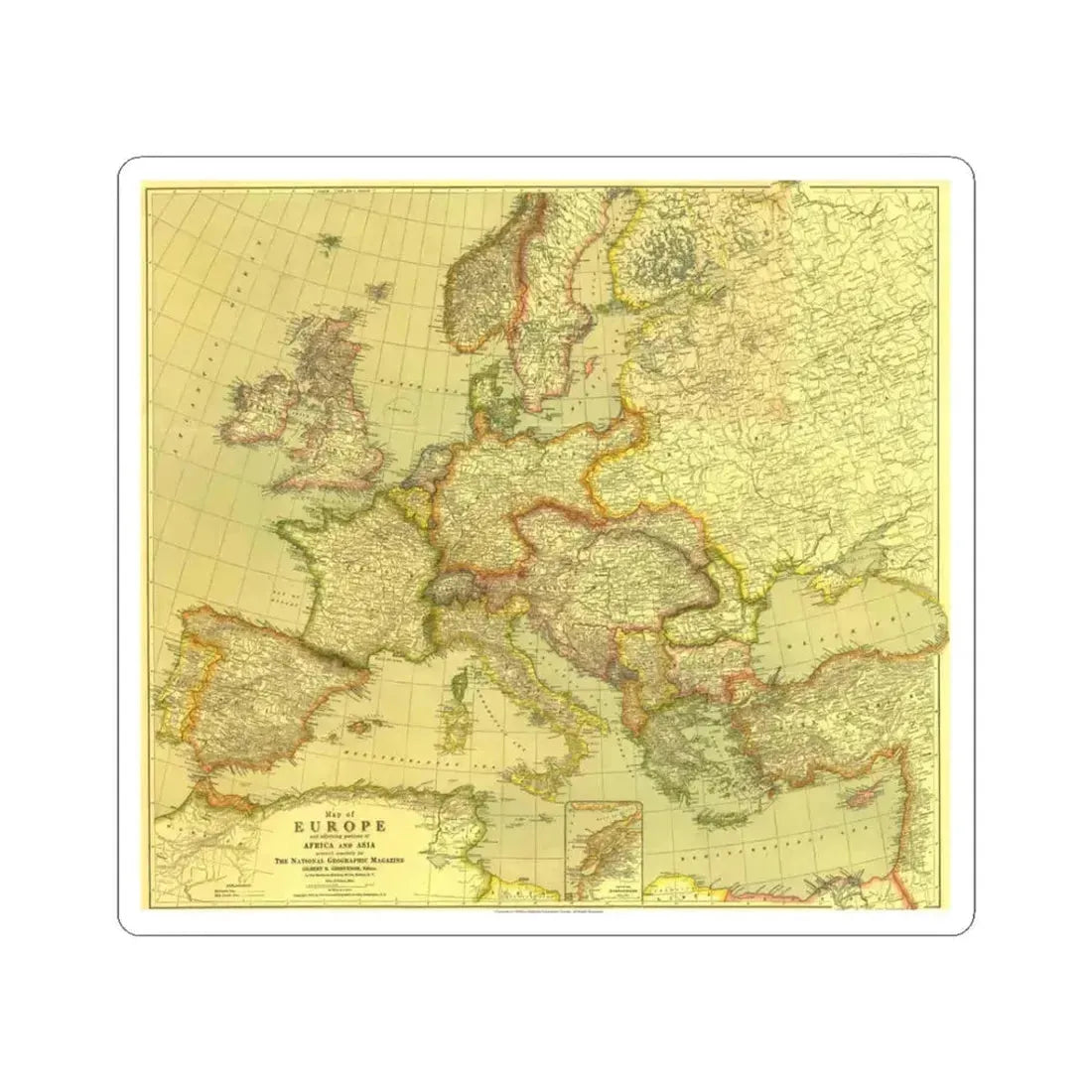Europe and Africa and Asia (1915) (Map) STICKER Vinyl Kiss-Cut Decal 3 Inch White - The Sticker Space