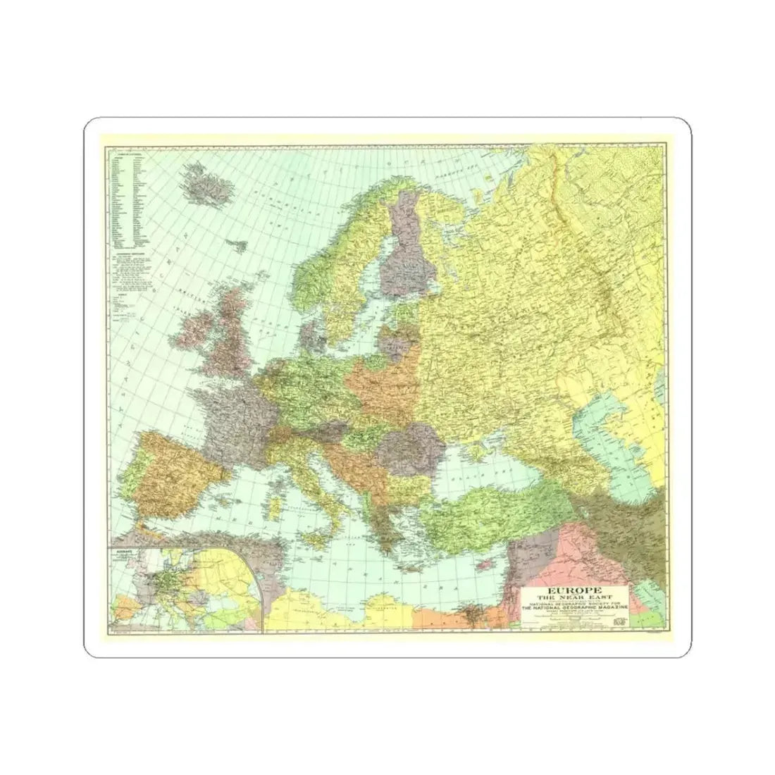 Europe and the Near East (1929) (Map) STICKER Vinyl Kiss-Cut Decal 3 Inch White - The Sticker Space