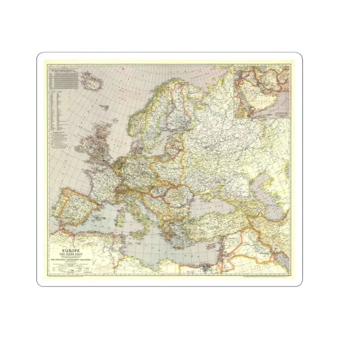 Europe and the Near East (1943) (Map) STICKER Vinyl Kiss-Cut Decal 3 Inch White - The Sticker Space