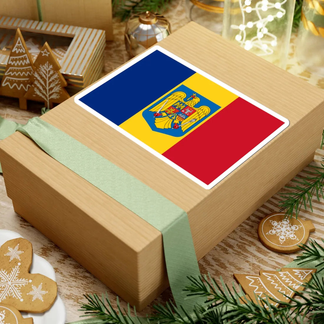 Flag and coat of arms of Romania 1992-2016 (Oman) STICKER Vinyl Kiss-Cut Decal - The Sticker Space