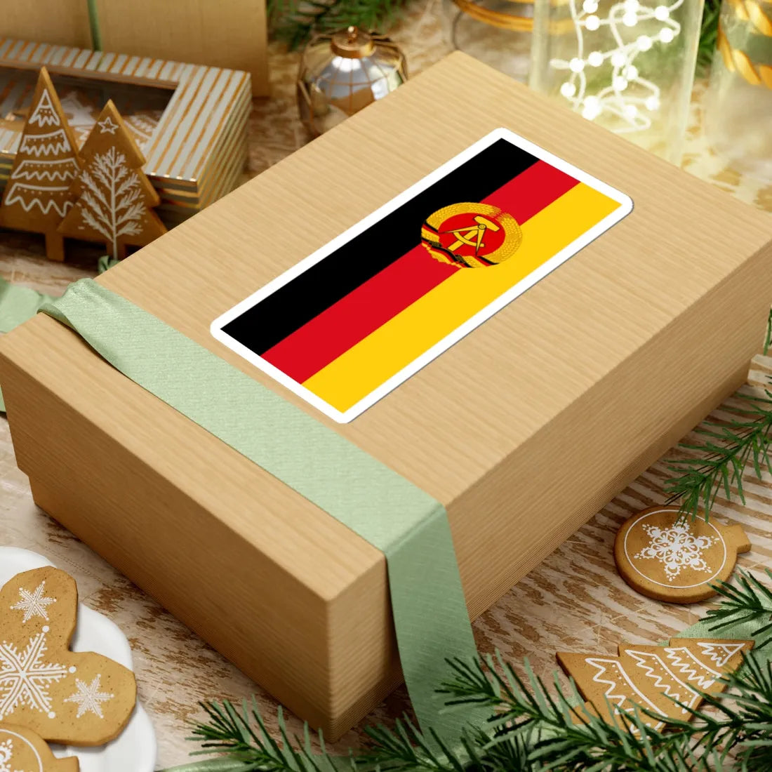 Flag of East Germany Hanging alternative version (Coat of Arms) STICKER Vinyl Kiss-Cut Decal - The Sticker Space