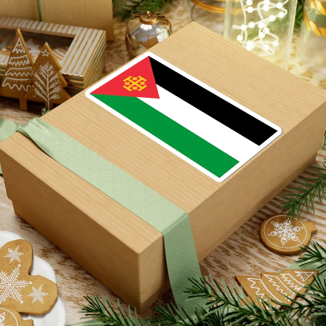 Flag of Palestine with the Kingdom of Jerusalem Cross 2 (Palestine) STICKER Vinyl Kiss-Cut Decal - The Sticker Space