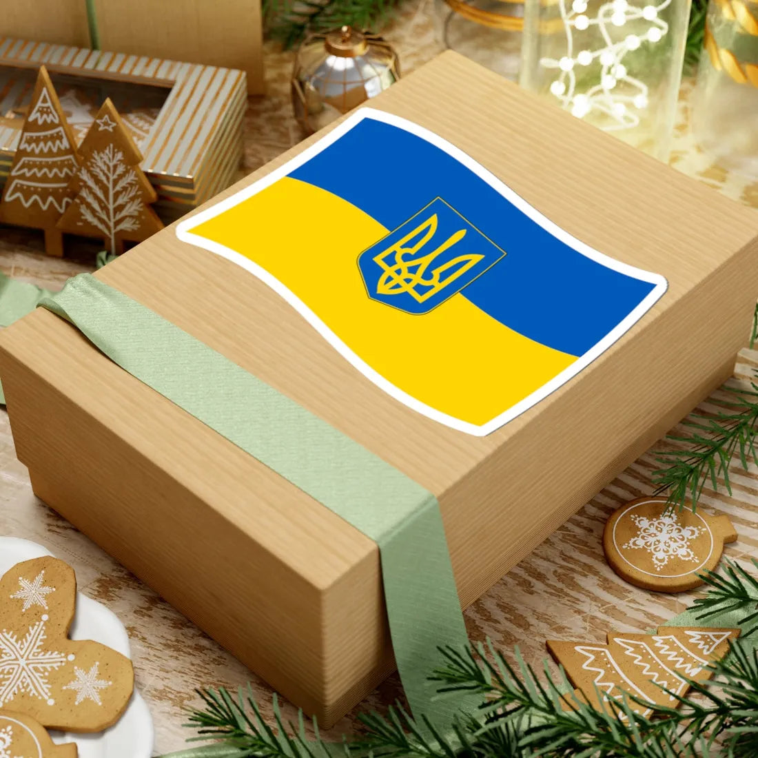 Flag of Ukraine with waves with coat of arms (Ukraine) STICKER Vinyl Kiss-Cut Decal - The Sticker Space