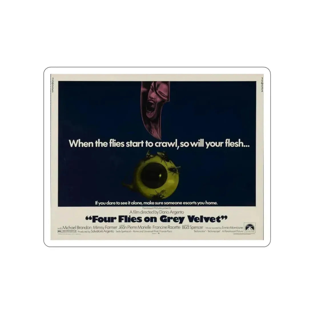 FOUR FLIES ON GREY VELVET 1971 Movie Poster STICKER Vinyl Die-Cut Decal 5 Inch - The Sticker Space
