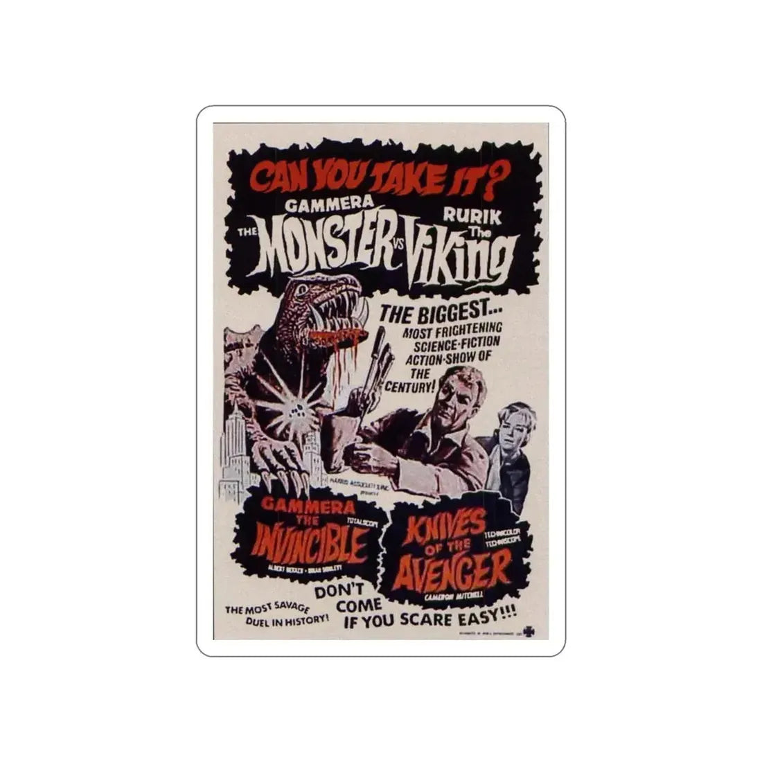 GAMERA THE INVINCIBLE + KNIVES OF THE AVENGER 1966 Movie Poster STICKER Vinyl Die-Cut Decal - The Sticker Space