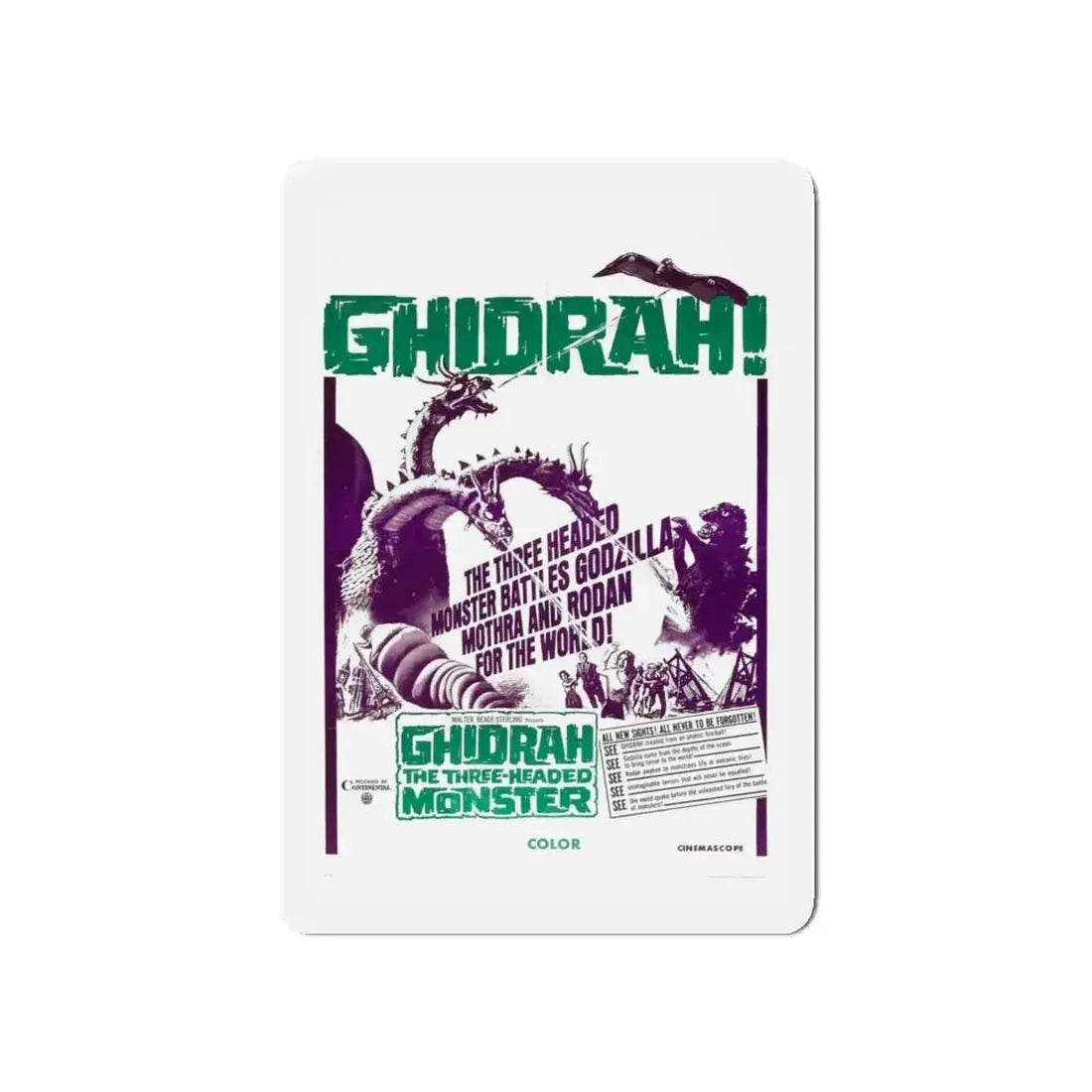 GHIDRAH THE THREE HEADED MONSTER GODZILLA (2) 1964 Movie Poster - Refrigerator Magnet - The Sticker Space