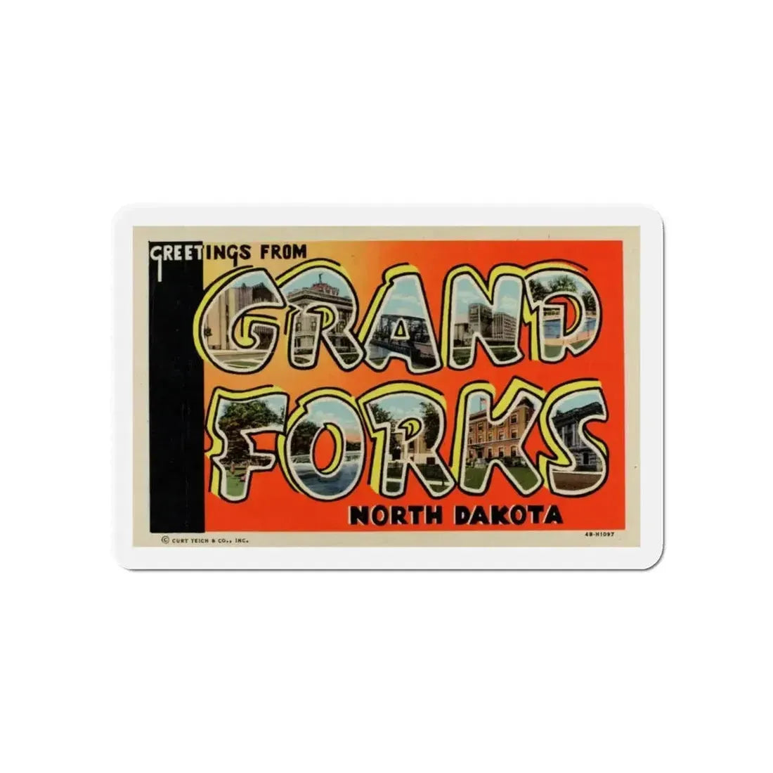Greetings from Grand Forks North Dakota (Greeting Postcards) Refrigerator Magnet - The Sticker Space