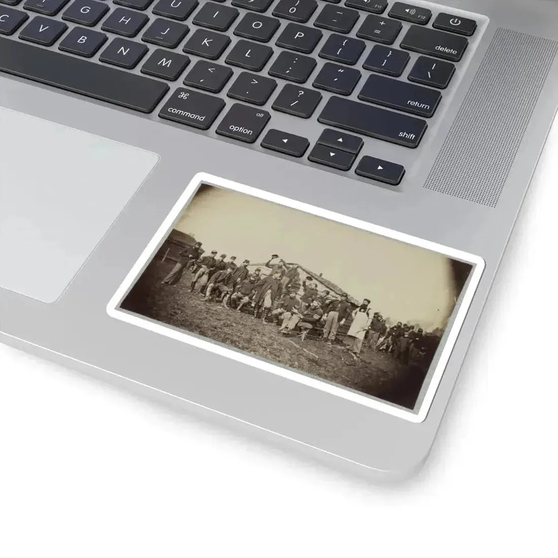 Group of Soldiers Gathered Outside a Cabin (U.S. Civil War) STICKER Vinyl Kiss-Cut Decal - The Sticker Space
