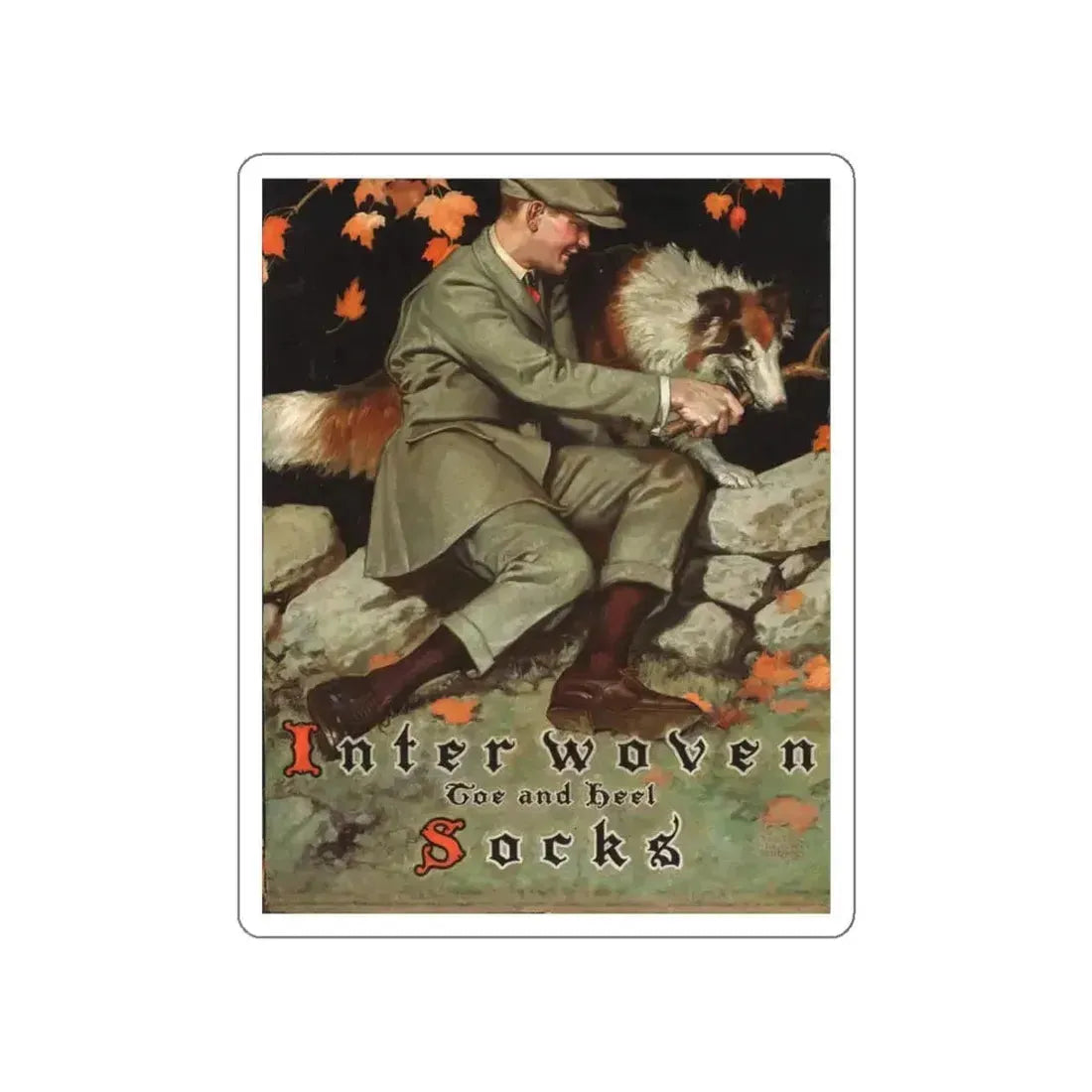Interwoven Socks ad illustration, c. 1920-1925 (Magazine Illustration) STICKER Vinyl Die-Cut Decal - The Sticker Space