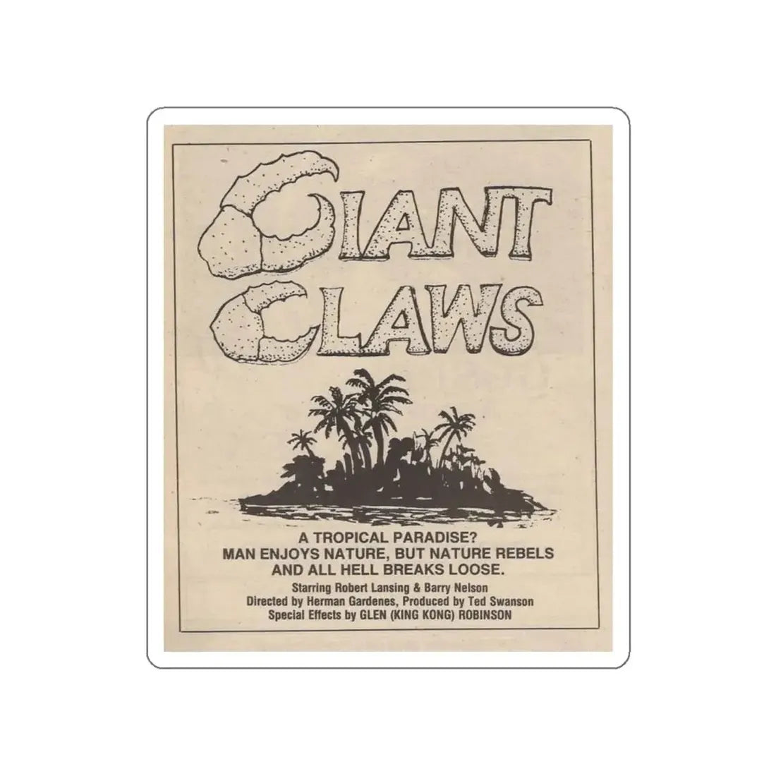 ISLAND CLAWS 1980 Movie Poster STICKER Vinyl Die-Cut Decal - The Sticker Space