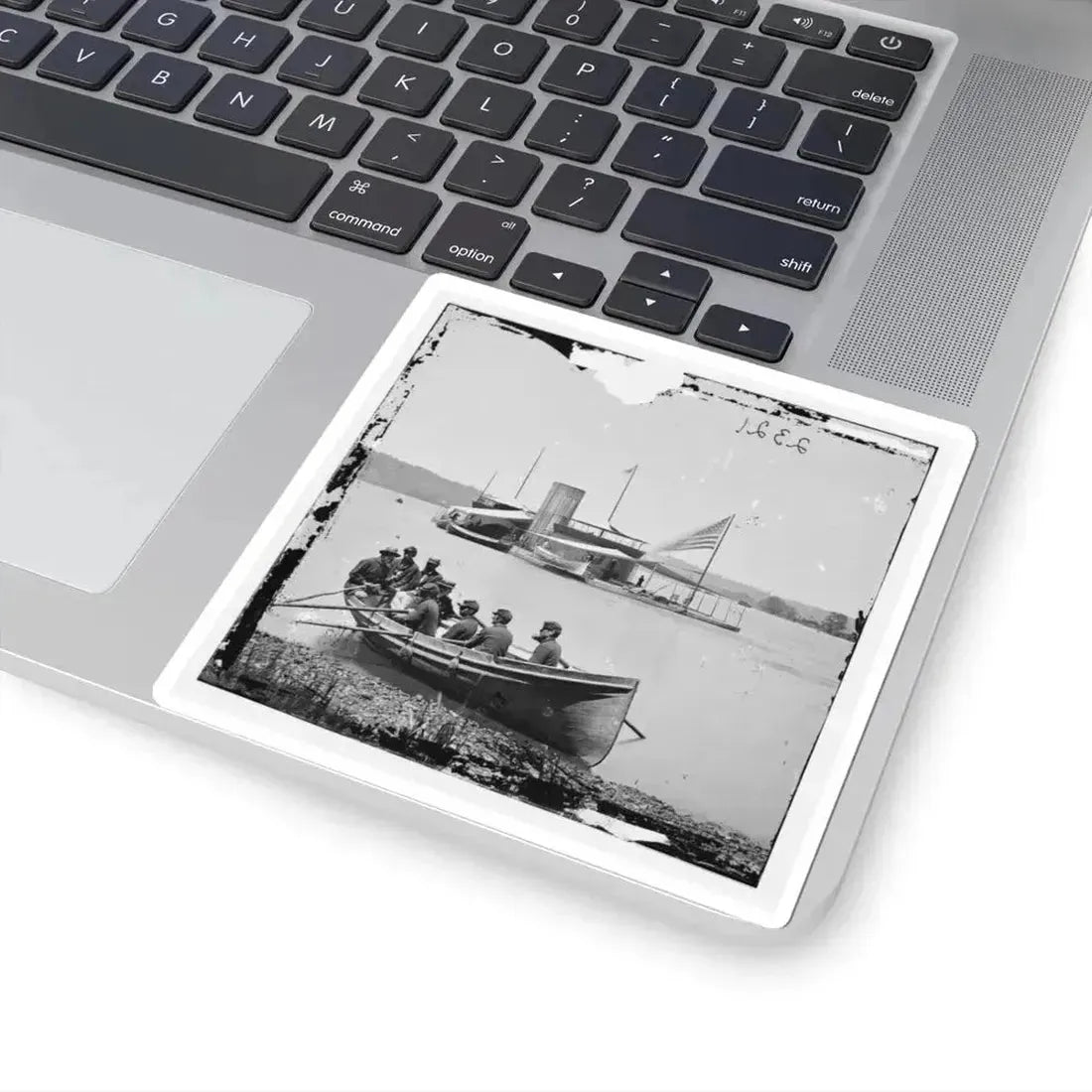 James River, Va. Monitor U.S.S. Onondaga; Soldiers in Rowboat in Foreground (U.S. Civil War) STICKER Vinyl Kiss-Cut Decal - The Sticker Space