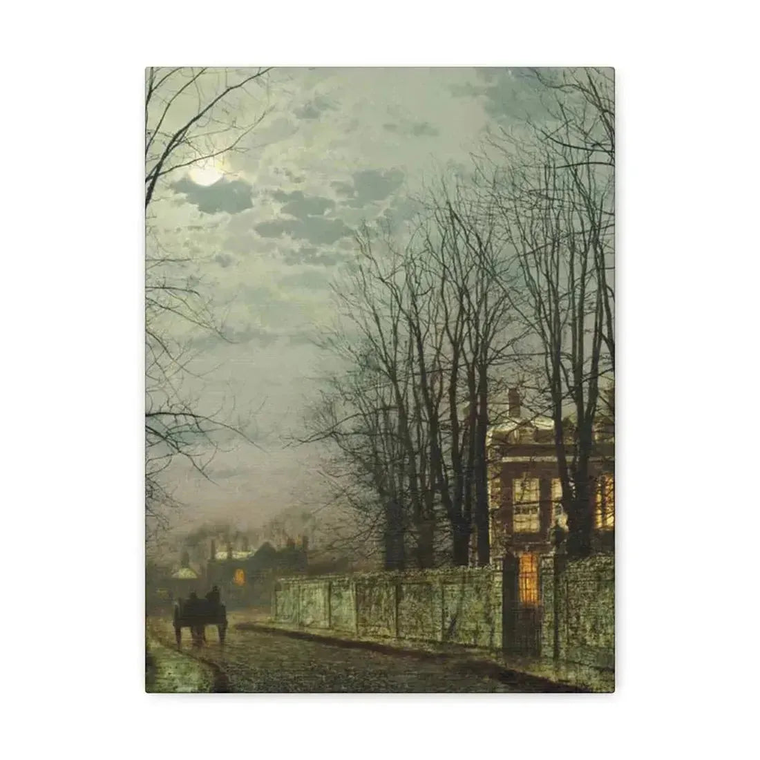John Atkinson Grimshaw (1836-1893) A Wintry Moon 1886 - Canvas Wall Art 12″ x 16″ 1.25" - The Sticker Space