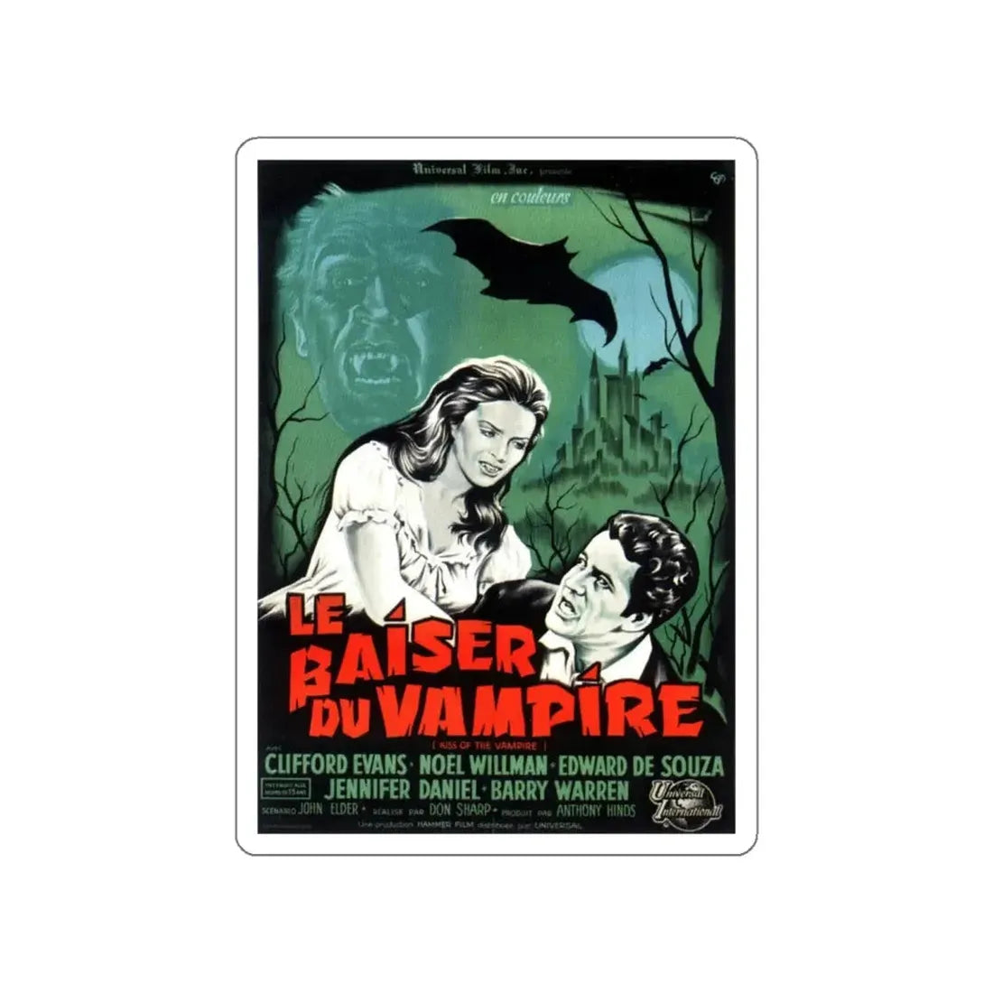 KISS OF THE VAMPIRE (FRENCH) 1963 Movie Poster STICKER Vinyl Die-Cut Decal - The Sticker Space
