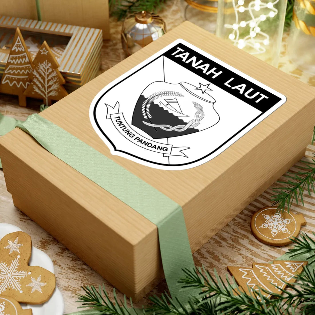 Lambang Kabupaten Tanah Laut Hitam Putih (Indonesia) (Coat of Arms) STICKER Vinyl Kiss-Cut Decal - The Sticker Space