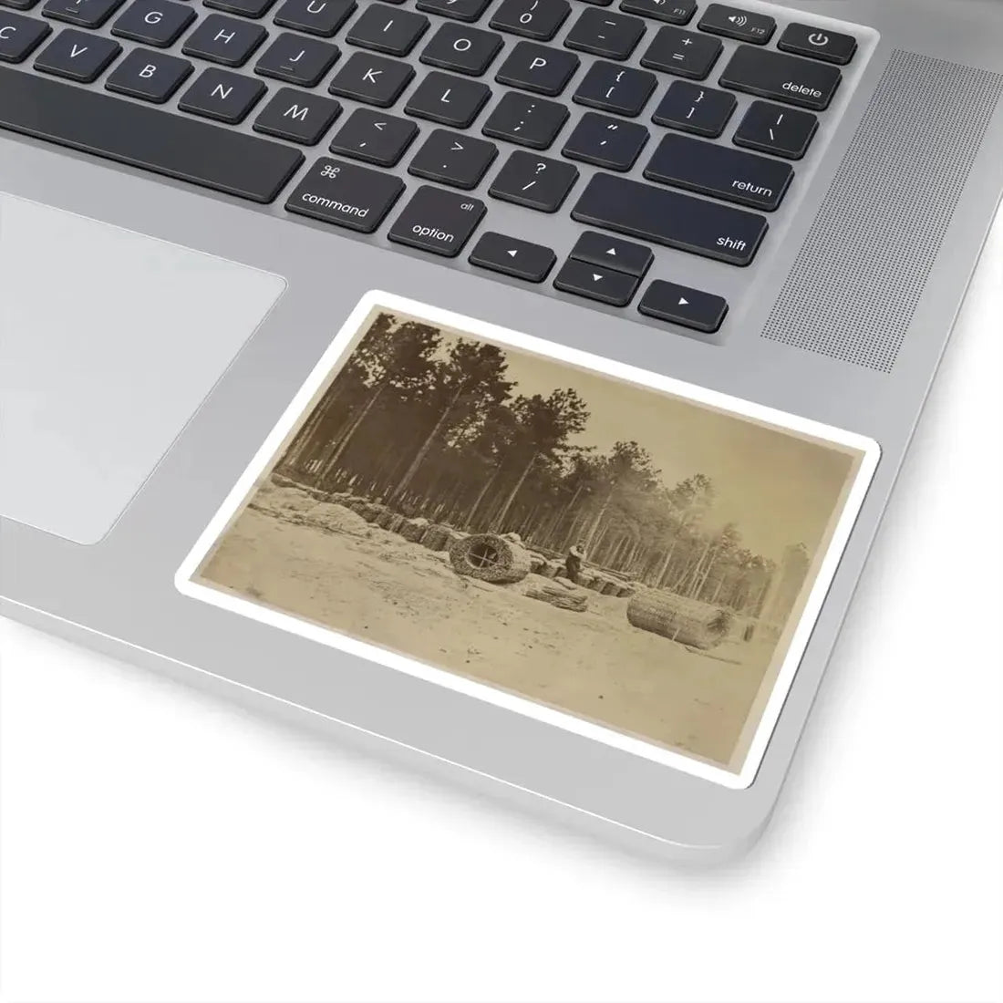 Man Seated on Gabions in Engineer Camp in Front of Petersburg, Virginia (U.S. Civil War) STICKER Vinyl Kiss-Cut Decal - The Sticker Space