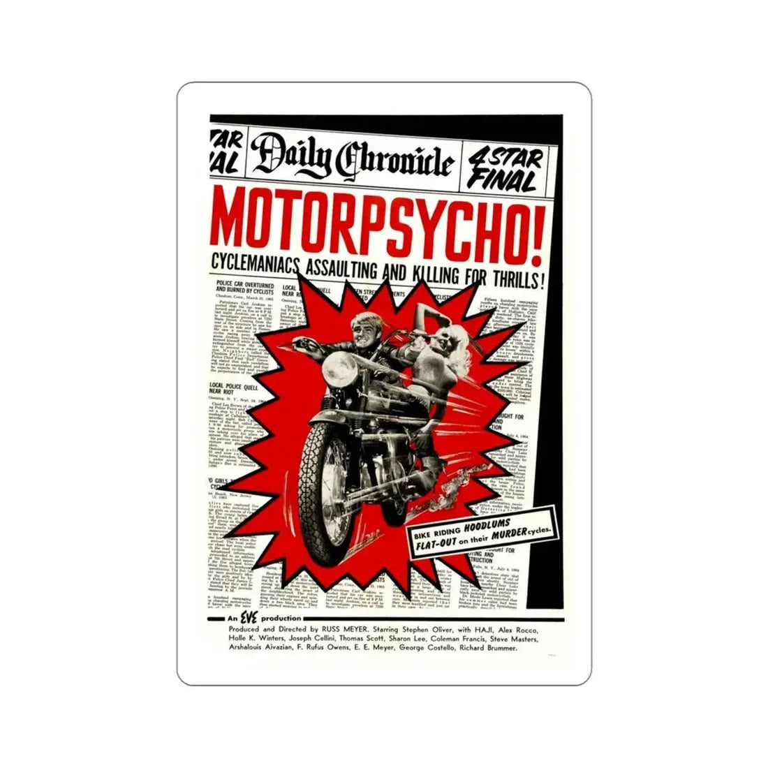 Motor Psycho 1965 Movie Poster STICKER Vinyl Die-Cut Decal - The Sticker Space