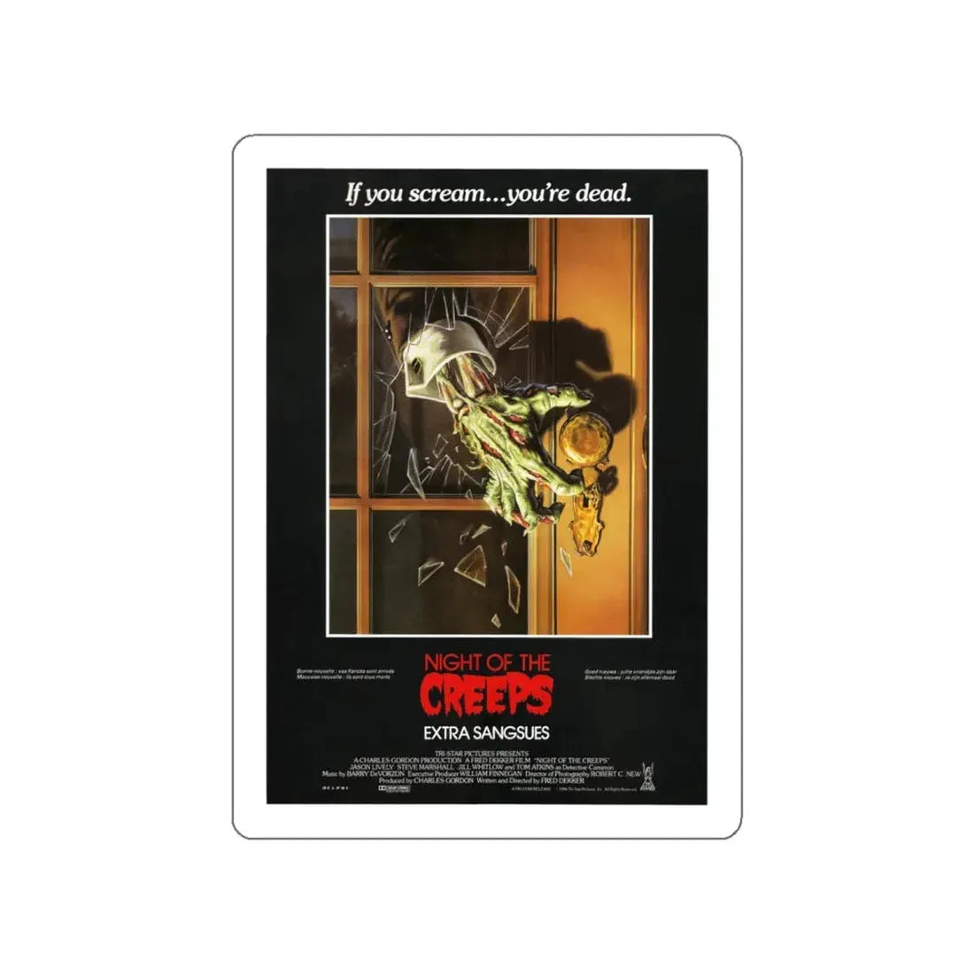 NIGHT OF THE CREEPS (BELGIAN) 1986 Movie Poster STICKER Vinyl Die-Cut Decal - The Sticker Space