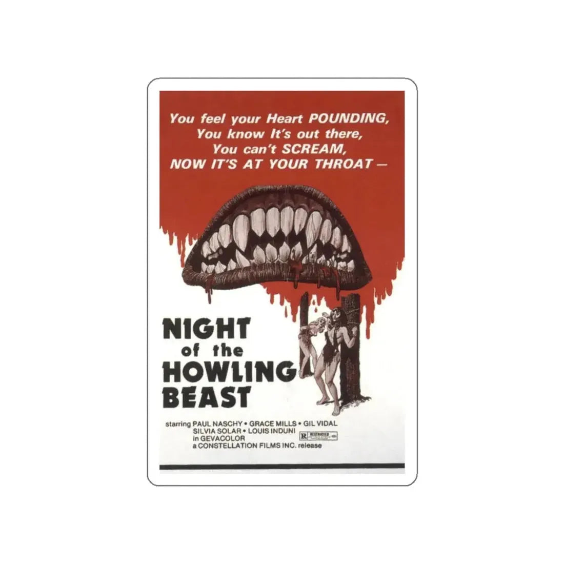 NIGHT OF THE HOWLING BEAST (WEREWOLF AND THE YETI) 1975 Movie Poster STICKER Vinyl Die-Cut Decal - The Sticker Space